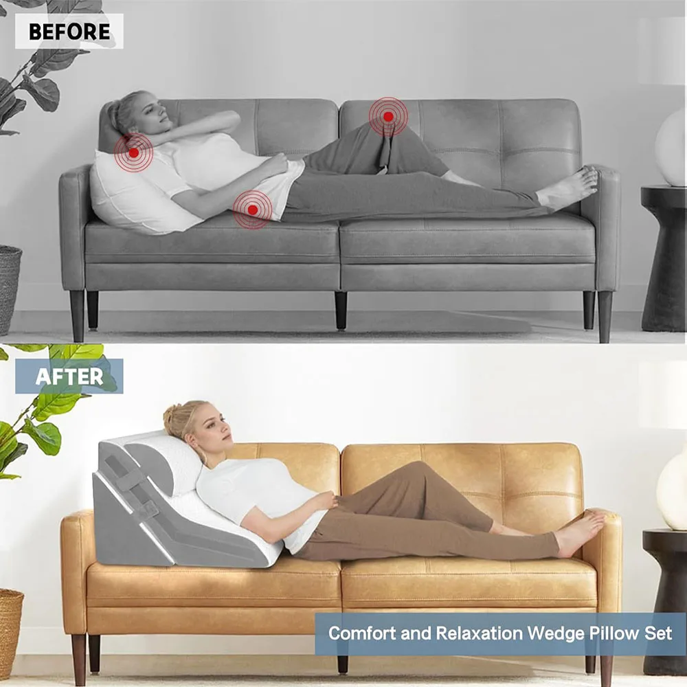 3 قطعة/المجموعة إسفين وسادة للنوم قابل للتعديل للطي مثلث وسادة للشخير وبعد الجراحة آلام الظهر الإغاثة حمض ارتداد