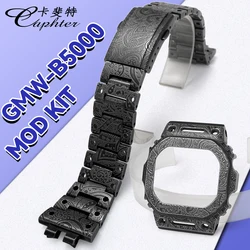 MOD Kit For Casio Gshock GMW-B5000 GMWB5000 Metal Watch Case Bezel 3D Carving Paisley Watch Band Strap Stainless Steel Bracelet