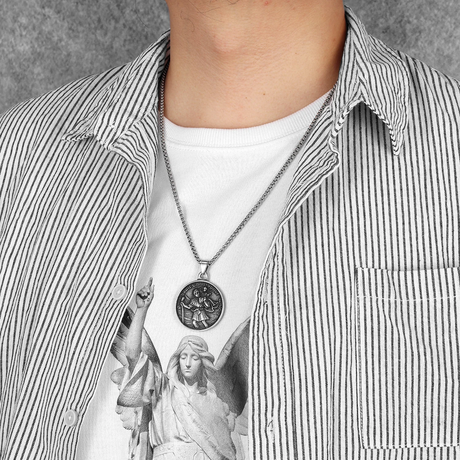 St Christopher Necklace Pendants 316L Stainless Steel Amulet Men Chain Rock Party Retro for Biker Male Jewelry Gift Dropshipping - Image 5