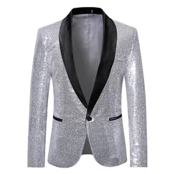 Shiny Sequin Men's Prom Suit Single Button Clubwear Party Wedding Business Blazer Jacket Singers Perforamamce Outwear Coats