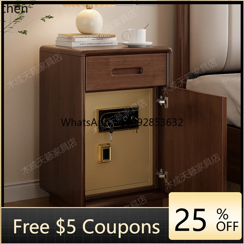 

solid wood bedside table hidden anti-theft safe integrated fingerprint locker