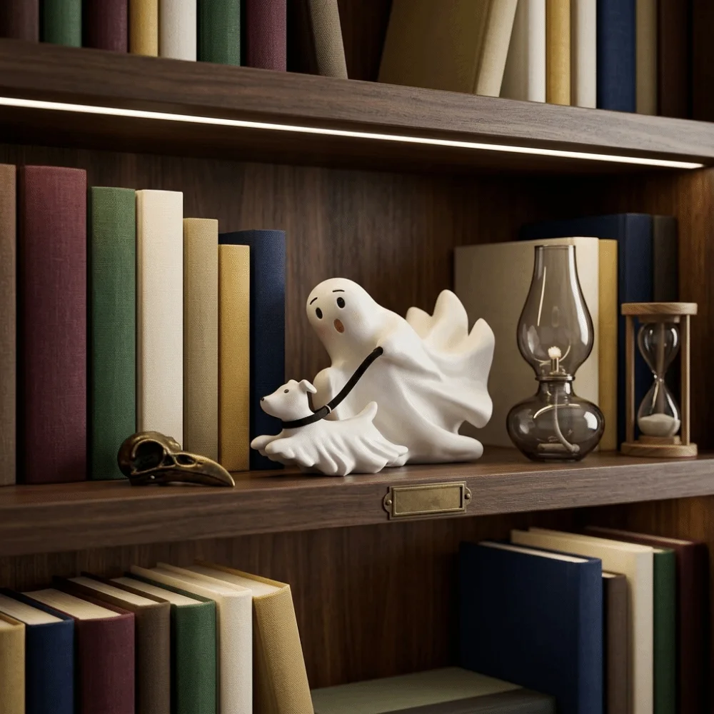 Gift Choice Resin Ghost Figurine Spooky Festive Halloween Statue Delicate Eye-Catching Ghost Dog Walking Figurine Desktop
