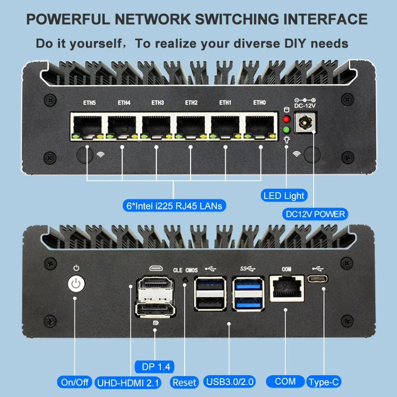 Intel N100 Soft Router 6 Lans i226-V 2,5 G Lüfterloser Mini-PC COM HD DP USB Typ-C pfSense Firewall Appliance OPNsense ESXi Computer
