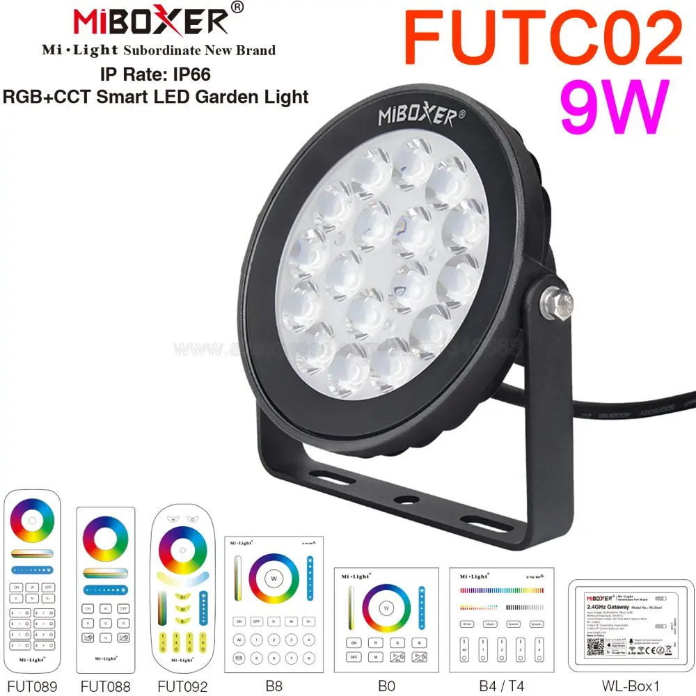 

MiBoxer 9W RGB+CCT LED Garden Light FUTC02 Waterproof Outdoor AC110V 220V Lawn Lamp 2.4G RF Remote WiFi APP Alexa Voice Control