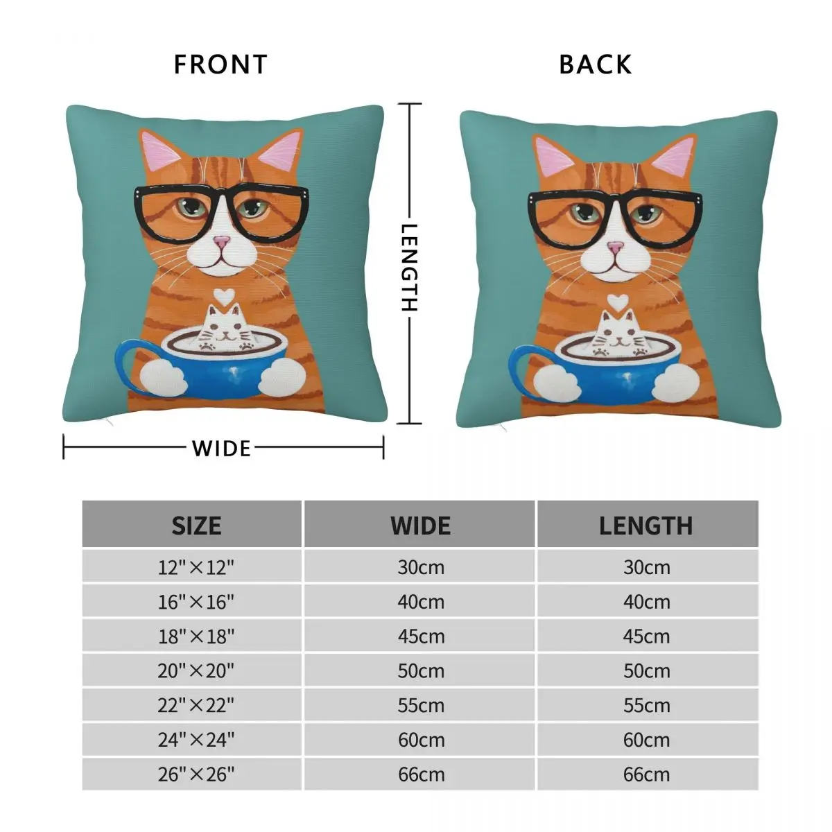 Ginger Catpuccino Coffee Cat Square Pillowcase Polyester Linen Velvet Creative Zip Decor Pillow Case Room Cushion Cover