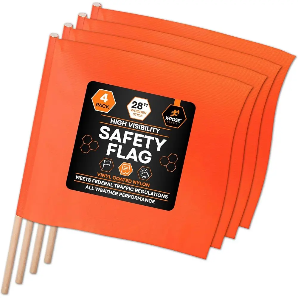 

Оранжевые предупреждающие знаки безопасности (18x18 дюймов) с деревянной подставкой (28 дюймов) - набор из 4 квадратных знаков безопасности для широких грузов, работ на крыше, крупногабаритных предметов, знаков о размерах.