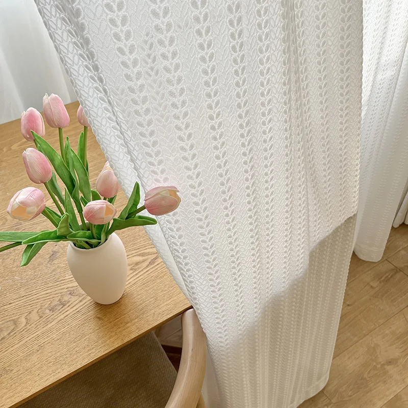 Modern Simplicity Curtains for Living Room Bedroom Dining Room Bean Sprout Pattern Plush Embroidery Soft Sticky White Yarn Tulle