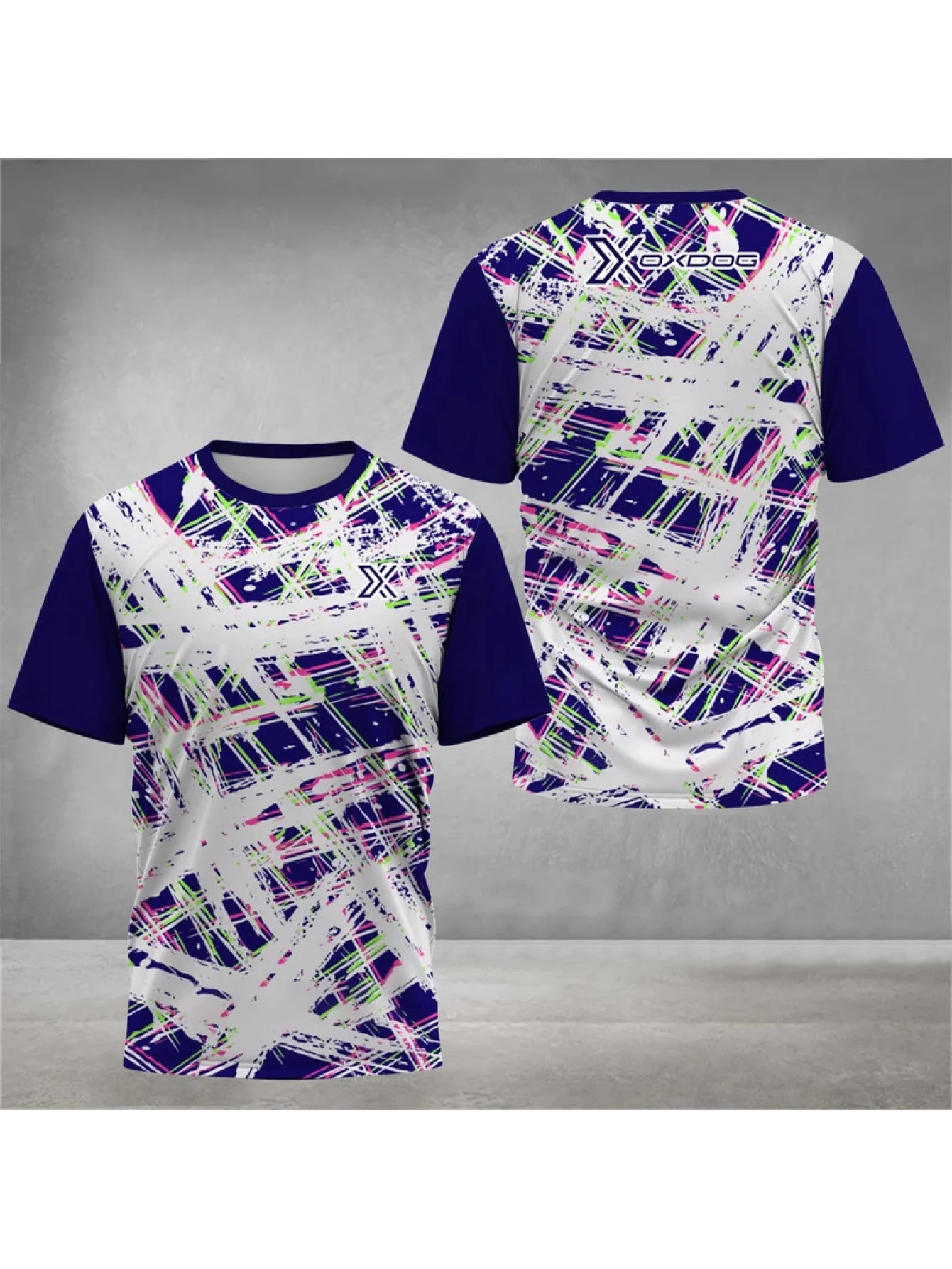 Men Sports Raglan Short Sleeve T-shirt High Elastic Quick Dry Abstract Cross Grid Print Breathable Training Top