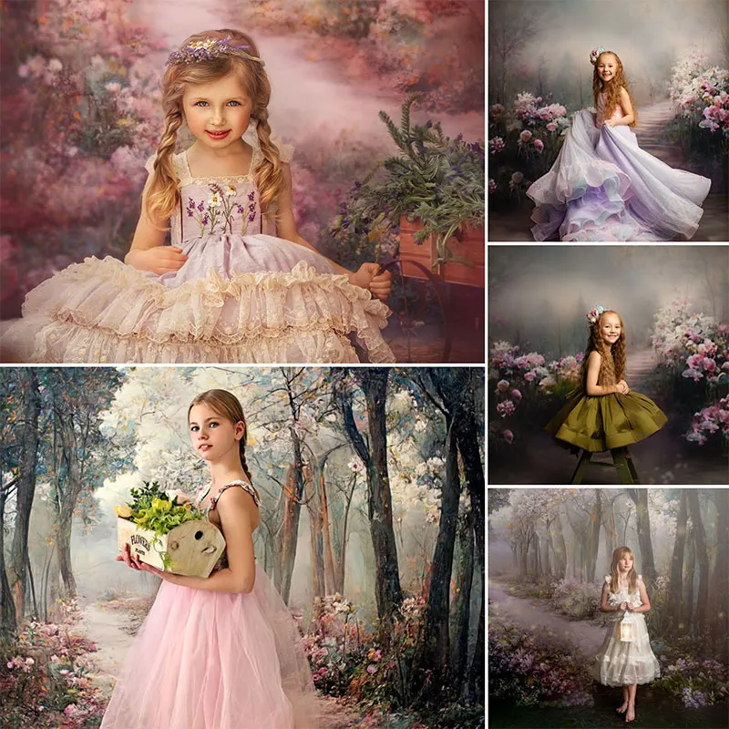 

Quiet Spring Morning Backdrops Child Girls Photography Props Foggy Floral Kids Baby Photocall Decor Studio Backgrounds