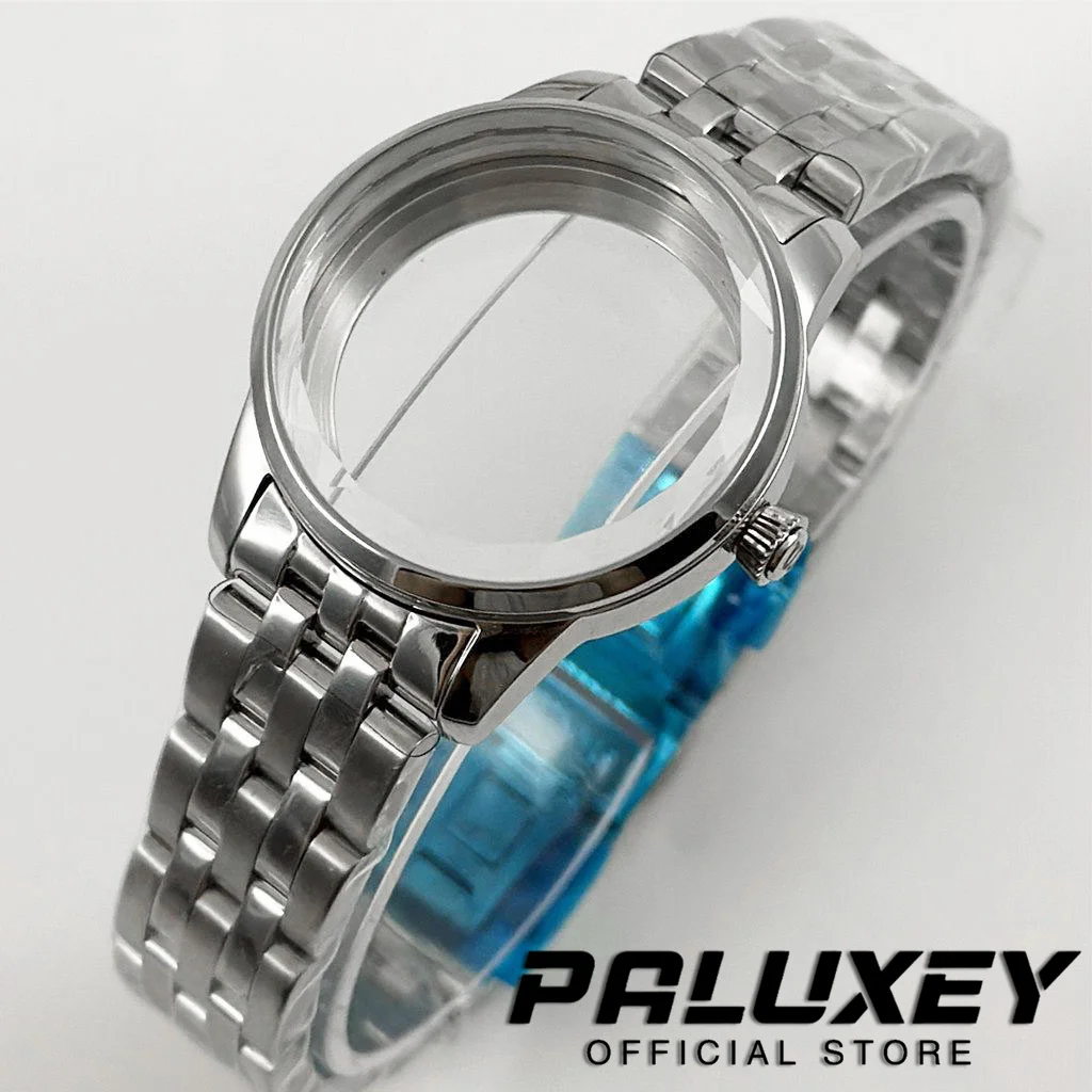 Silver 33MM Diamond Edge Glass Ladies Women's Lace Glass Cocktail Silver Rose Gold Stainless Watch Case for NH35 NH38 Movement