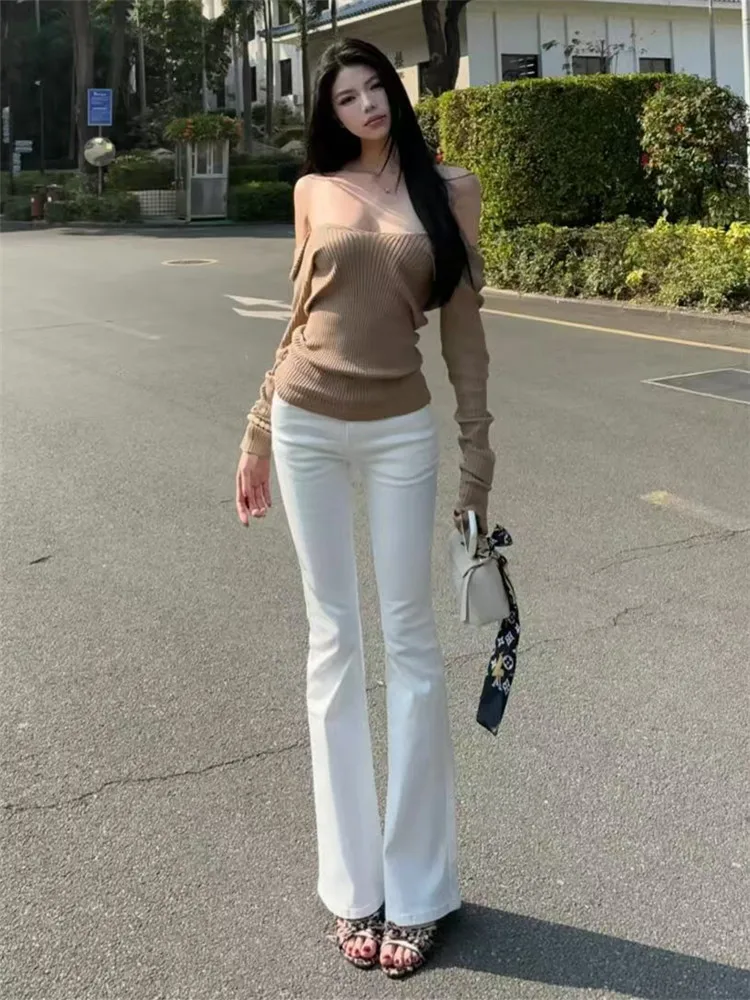 

American Style Vintage High Waist Extended Length Slimming High Heeled Denim Jeans Women's Fashion Bell Bottoms Straight Leg
