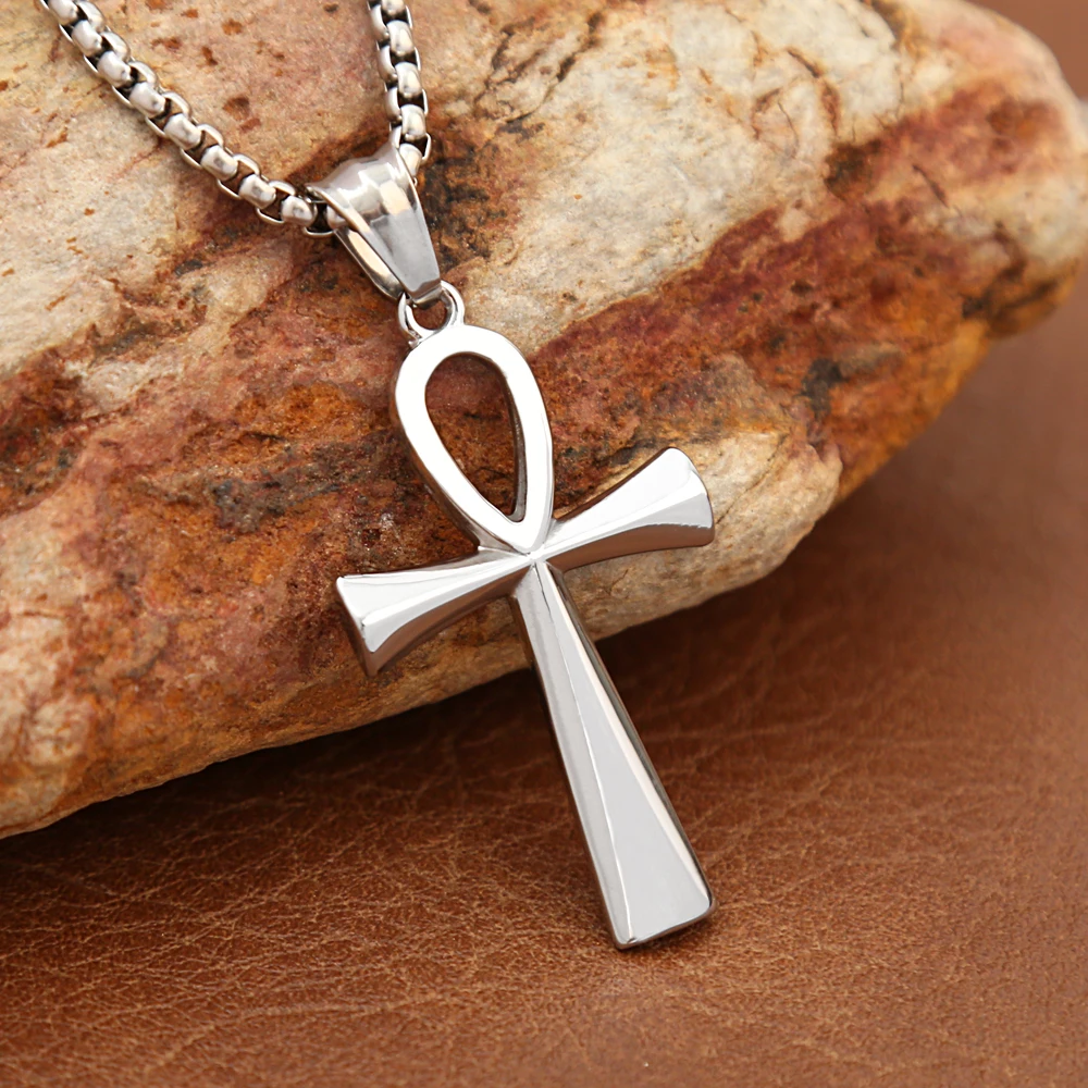 Fashion Vintage High Polish Stainless Steel Ankh Cross Pendant Necklaces for Men Women Classic Simple Jewelry Gift Accessories