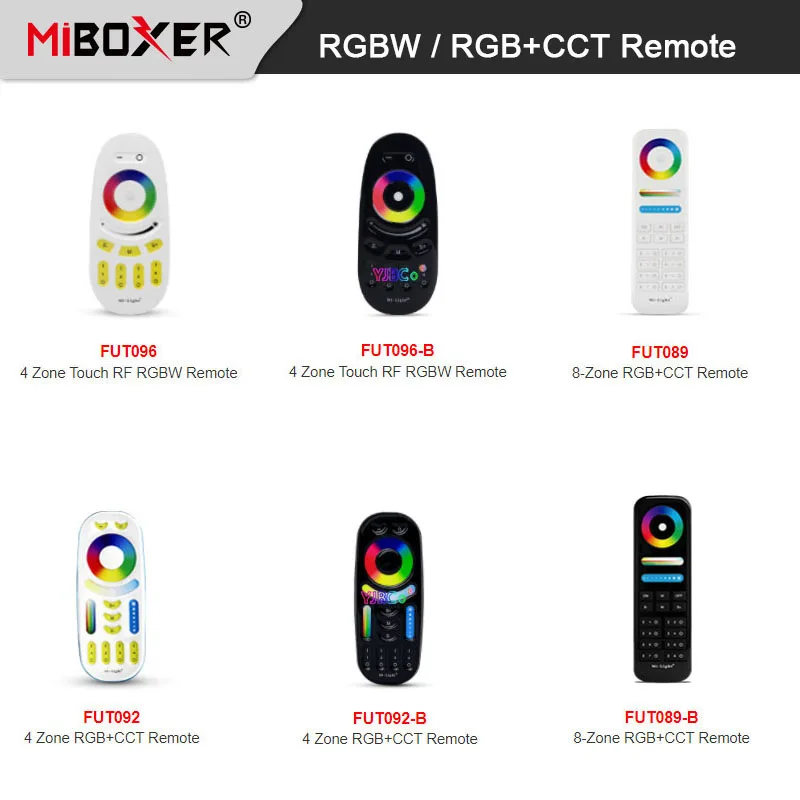 

MiBoxer 4 Zone RGBW / RGBCCT 2.4G Touch RF Remote 8-Zone RGB+CCT Remote Wireless Dimmer Switch Brightness adjustable controller