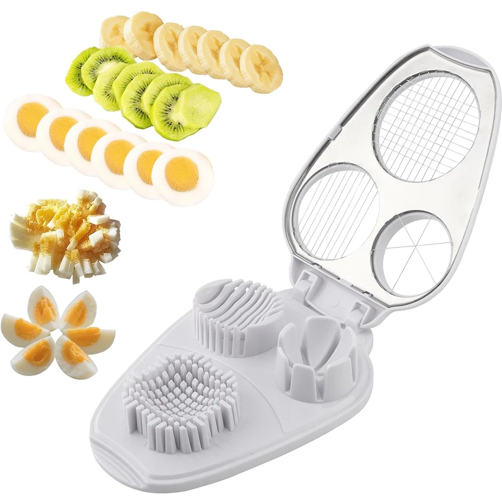 LMETJMA 3 in 1 Egg Slicer for Hard Boiled Eggs Stainless Steel Egg Cutter Egg Dicer Kitchen Egg Chopper For Strawberry Mushroom