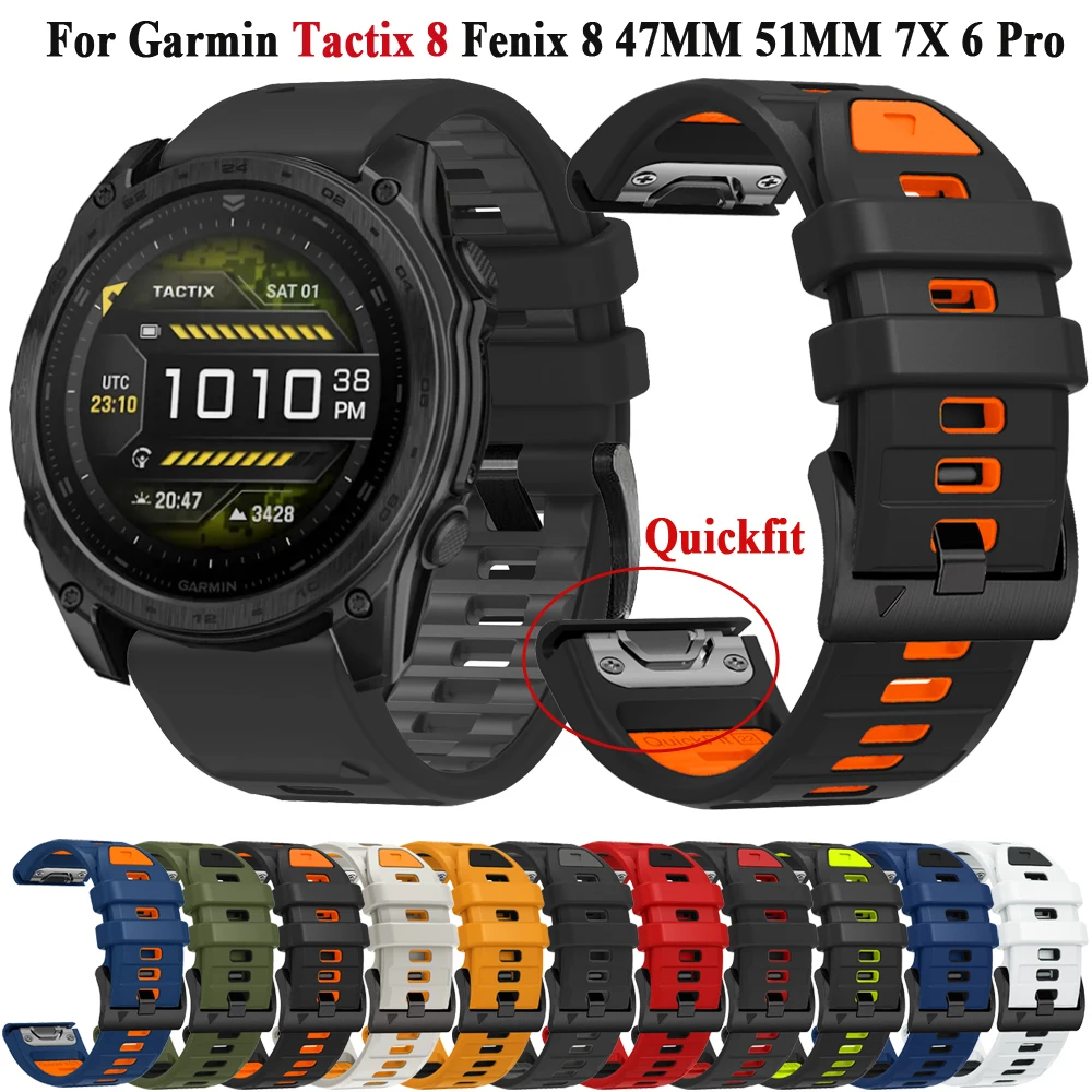 

Tactix 8 ремешок для часов Garmin Fenix 8 47 мм 51 мм 7 7X 6 Pro 5 5X/Epix Pro/Descent G1 G2 QuickFit 22/26 мм силиконовый ремешок для браслета