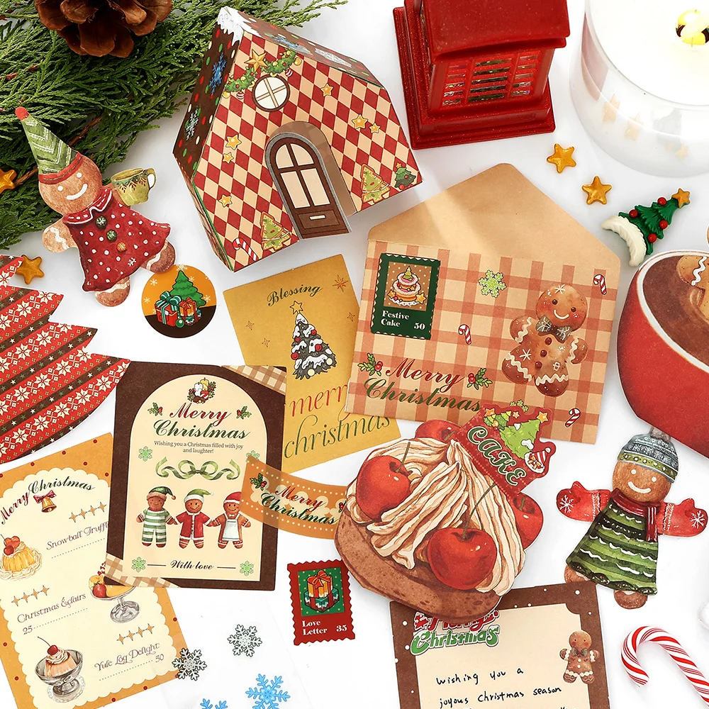 Pack d'autocollants artistiques rétro de noël, 20 pièces, pour bricolage, Album, carnet de notes, décoration, autocollant en PET, fournitures de papeterie pour journal intime