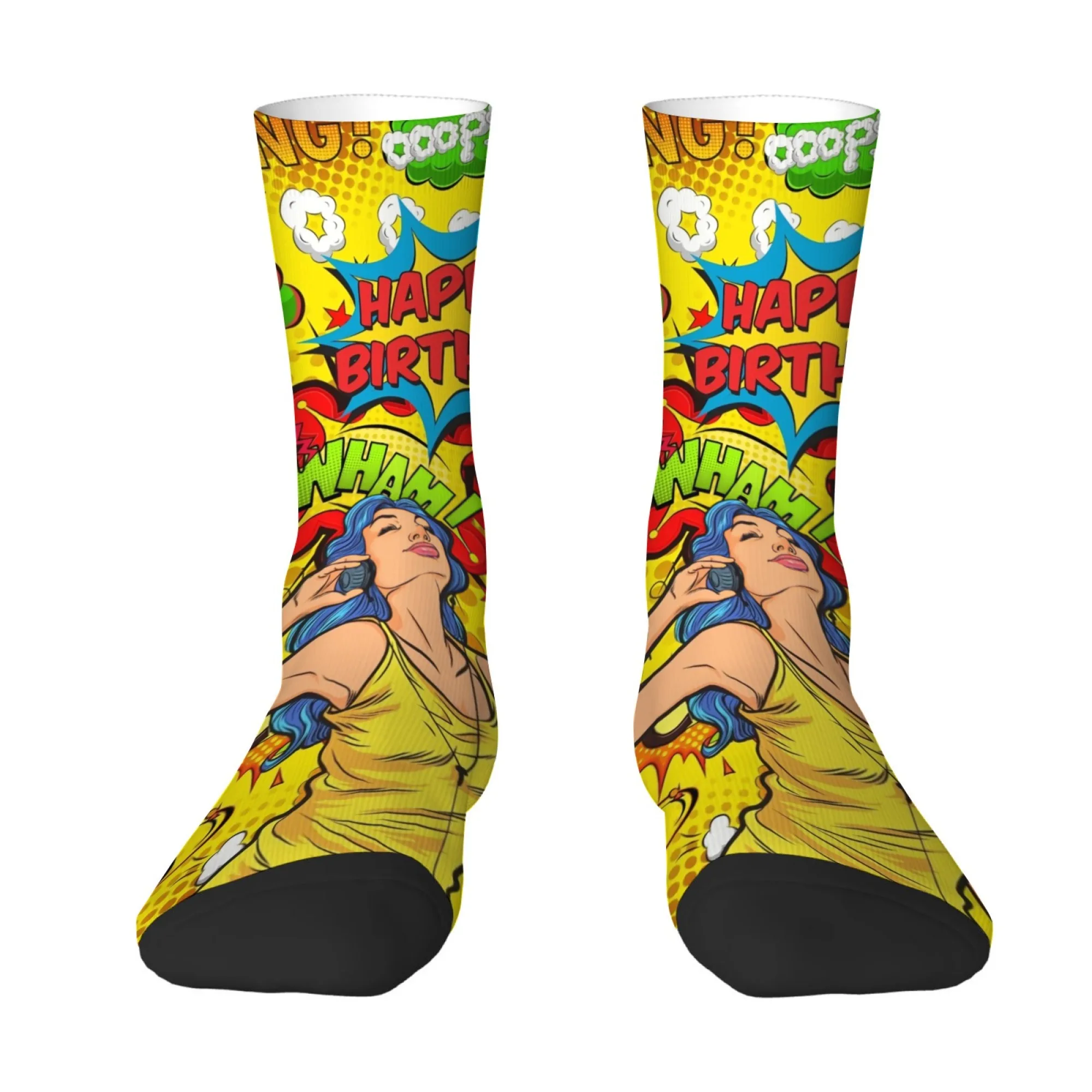 Retro Comic Book Pop Art Style Sexy Women's Birthday Party Printed Mid-calf Socks Unique and Comfortable Breathable Socks