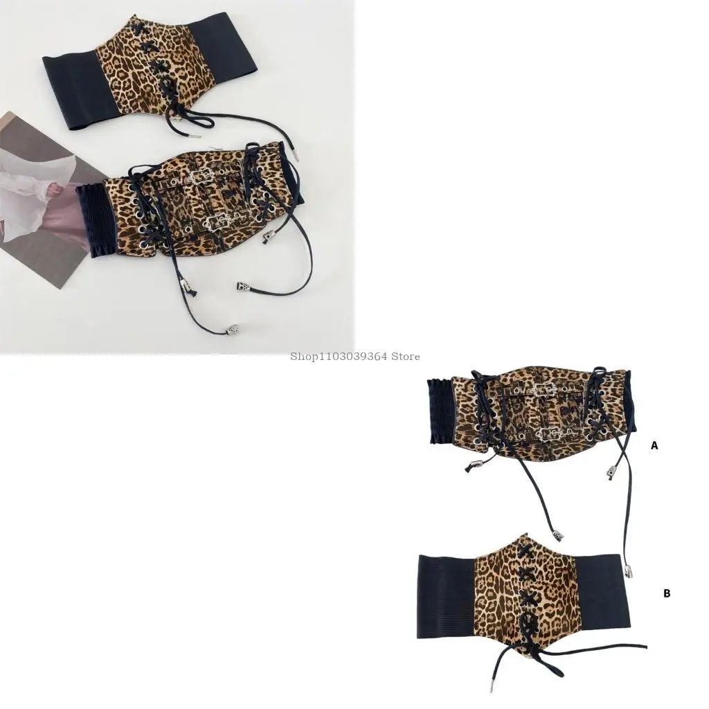 Leopardo Morset Cintura cintura cintura in pizzo retrò Laceup Wide Cincher French Styles Party Doldup Weling Weling