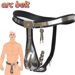 Stainless Steel Male Chastity Belt T-type Adjustable Curved Belt Underwear Anal Plug Device BDSM Bondage Belt Sex Toys for Men