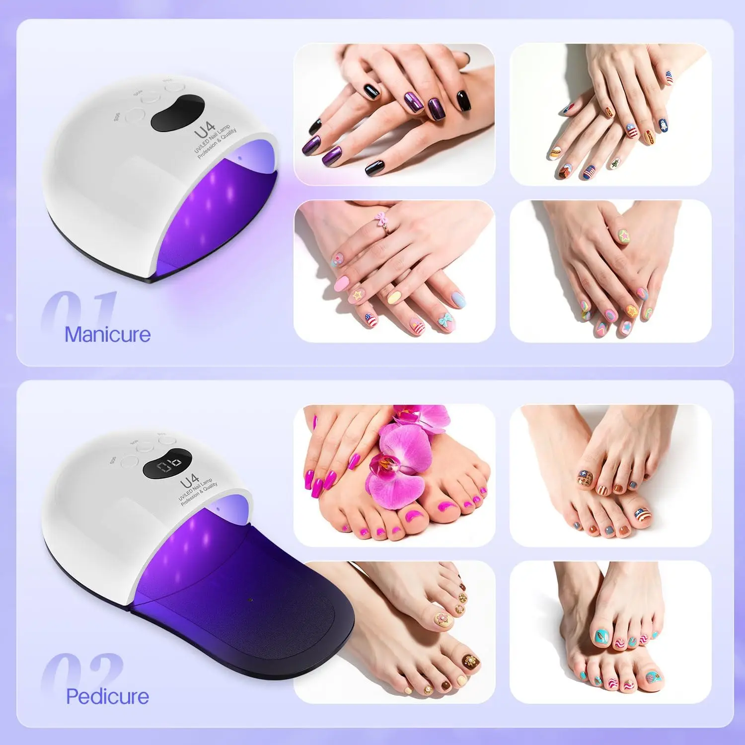 UV LEDネイルランプ 48W 2-in-1、30個のLEDと3つのタイマー付き、ジェルネイル乾燥用