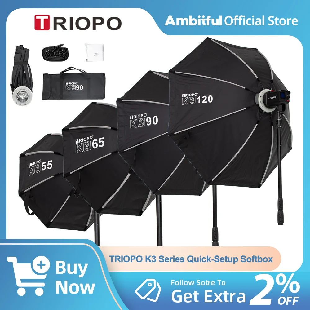 

TRIOPO K3 Quick-Setup Series 55/65/90/120cm Octagon Softbox Bowens Mount for Godox Aputure Sokani Studio LED Video Light