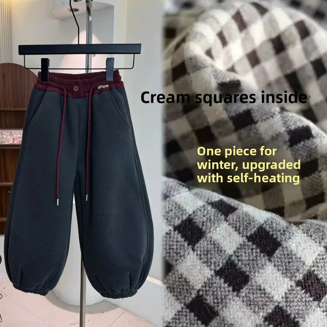 

Thiened Fce Children's Trousers Autumn Winter Sle ex Kids Warm One-Piece Velvet Sweatpants Trendy Long Pants