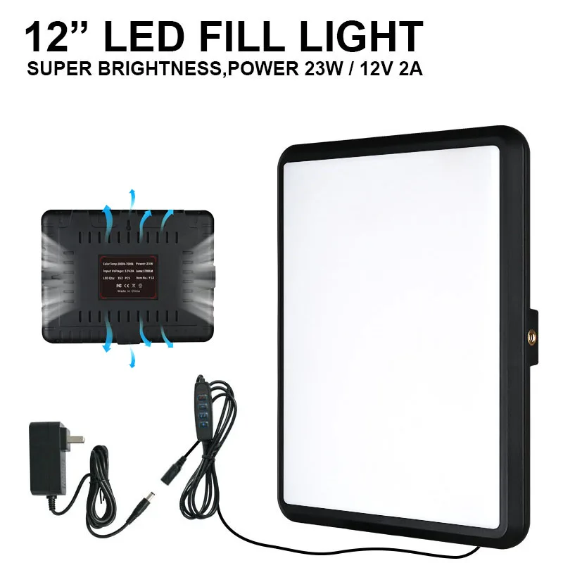 12-Inch Video Light Panel Livestream Fill Light Lamp Full Screen 23W Photography Lighting for Tik Tok Youtube Video Creation