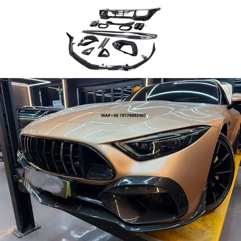 Carbon Fiber B Body Kit for SL63 SL43 Front Lip Fog Light Cover Grille Side Skirts Diffuser Spoiler Car Fits for Benz