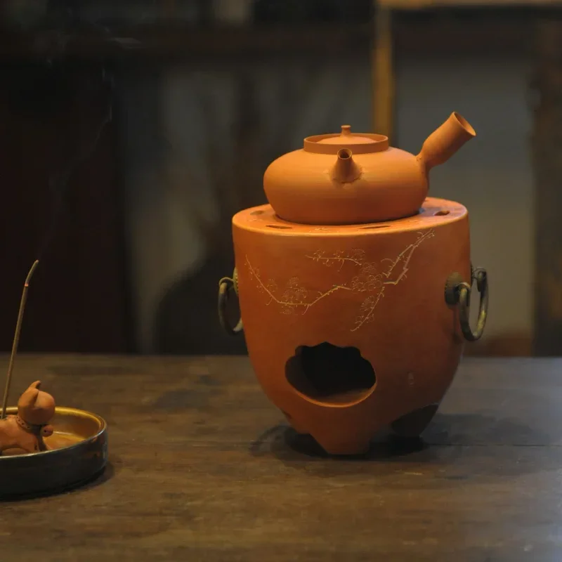 

Handmade Red Clay Small Stove Tea Cooking Stove Tea Fire Stoves Large Double Layer Charcoal Stoves Boiling Water Teaware Supply