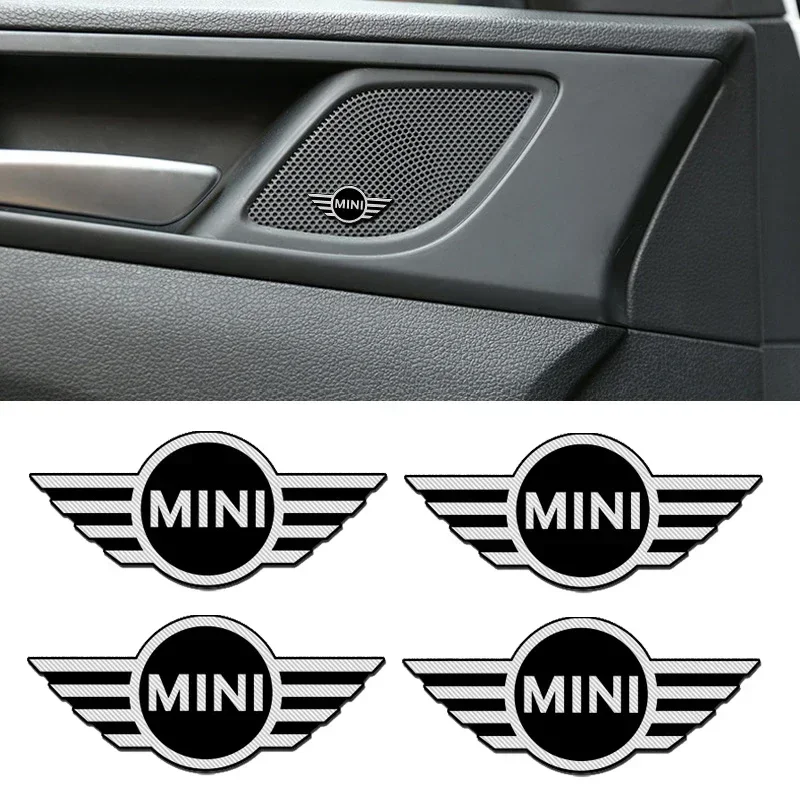 4pcs Car Emblem Sticker Speaker Audio Badge Decal for Mini Cooper S ONE R50 R53 R56 R60 F55 F56 R57 R58 F60 Interior Decoration