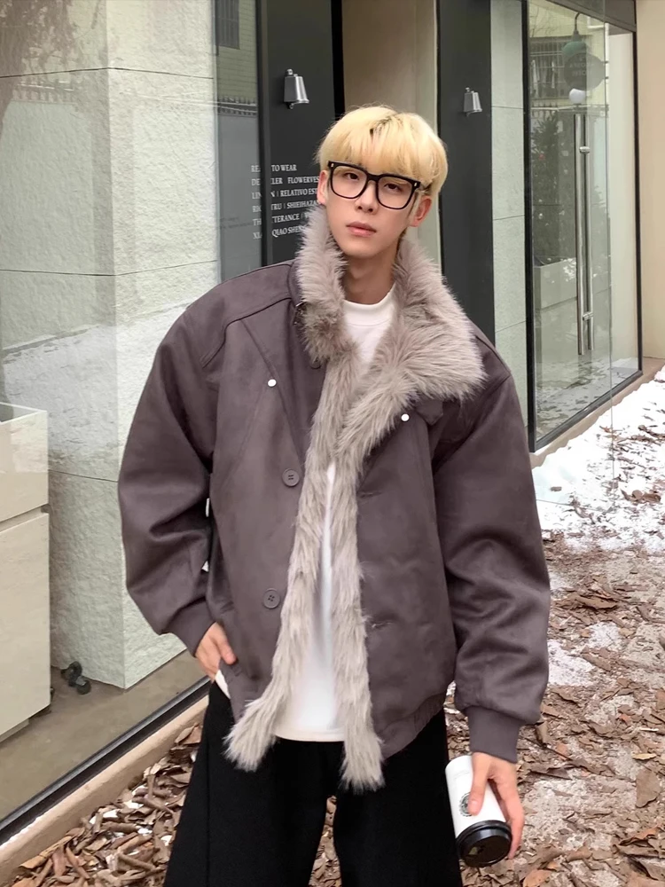 

American Retro Thiened Plu Suede Cotton Jaet Men's Sle Autumn Winter Coat Stand Collar Quilted Cotton Outerwear