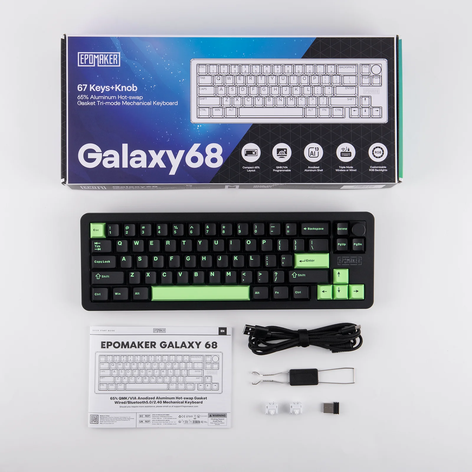 EPOMAKER Galaxy68 QMK/VIA 65% ANSI US Layout Hot-Swap Gasket Wired