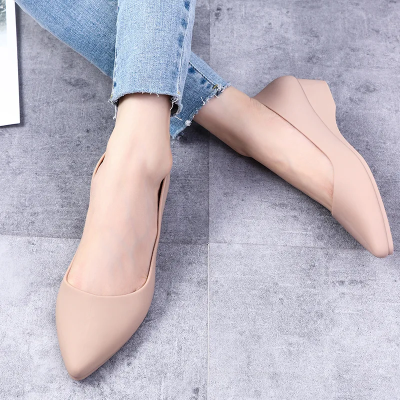 Women\'s Sandals Jelly Wedge Heel Shallow Anti-slip Pointed Toe Flat Bottom Anti-slip PVC Casual Tide Rain Boots Single Shoes