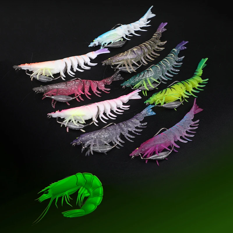 New Shrimp 95mm 10g TPE Squid Jig Luminous Horizontal Slow Sinking Lure Webfoot Wood Shrimp Octopus Bait Cuttlefish Fishing