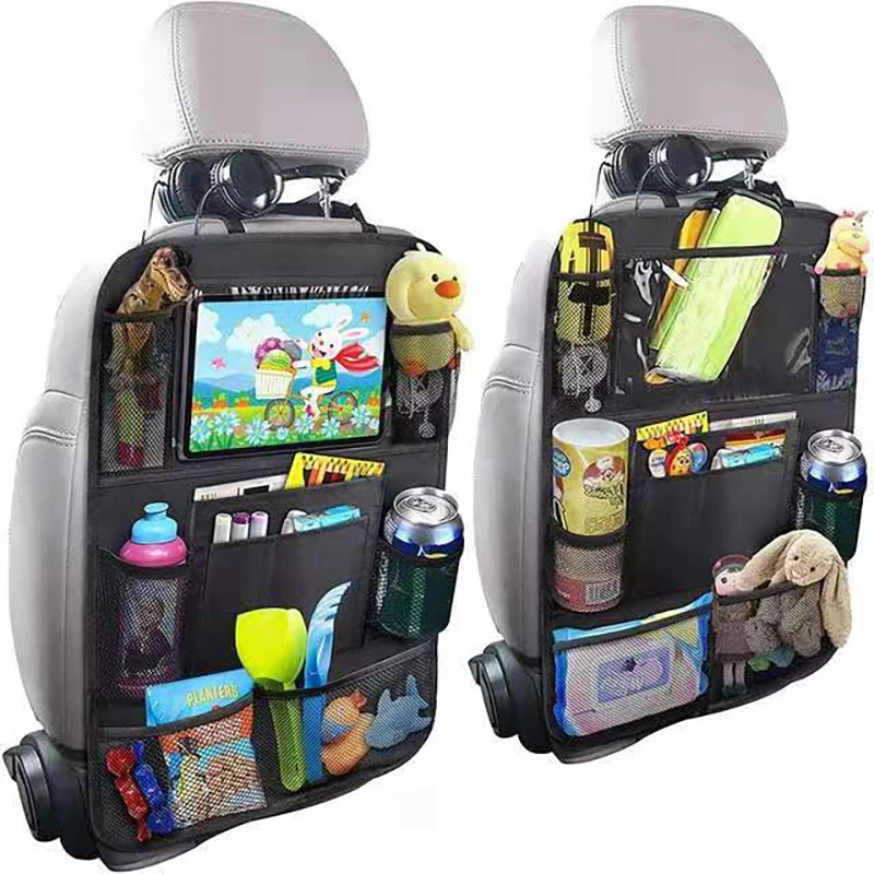 Organizador de asiento trasero de coche con soporte para tableta con pantalla táctil, Protector de bolsillo de almacenamiento automático para viajes