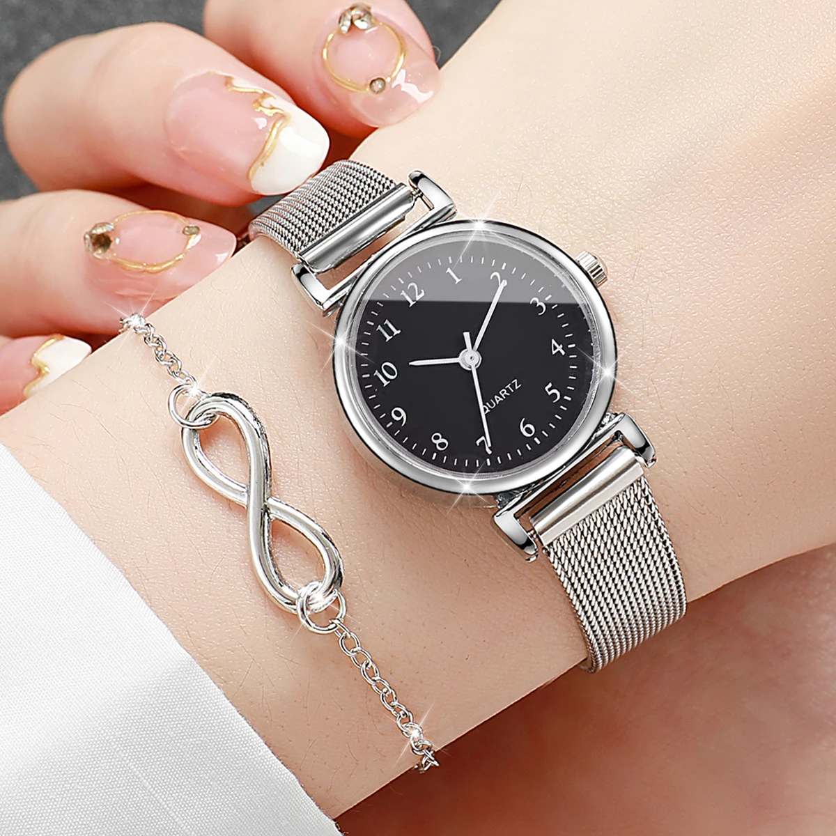 3pcs/set Fashion Women\'s Watch Set Simple College Style Sweet Quartz Watch with Jewelry Set No Box, Gift for Girlfriend