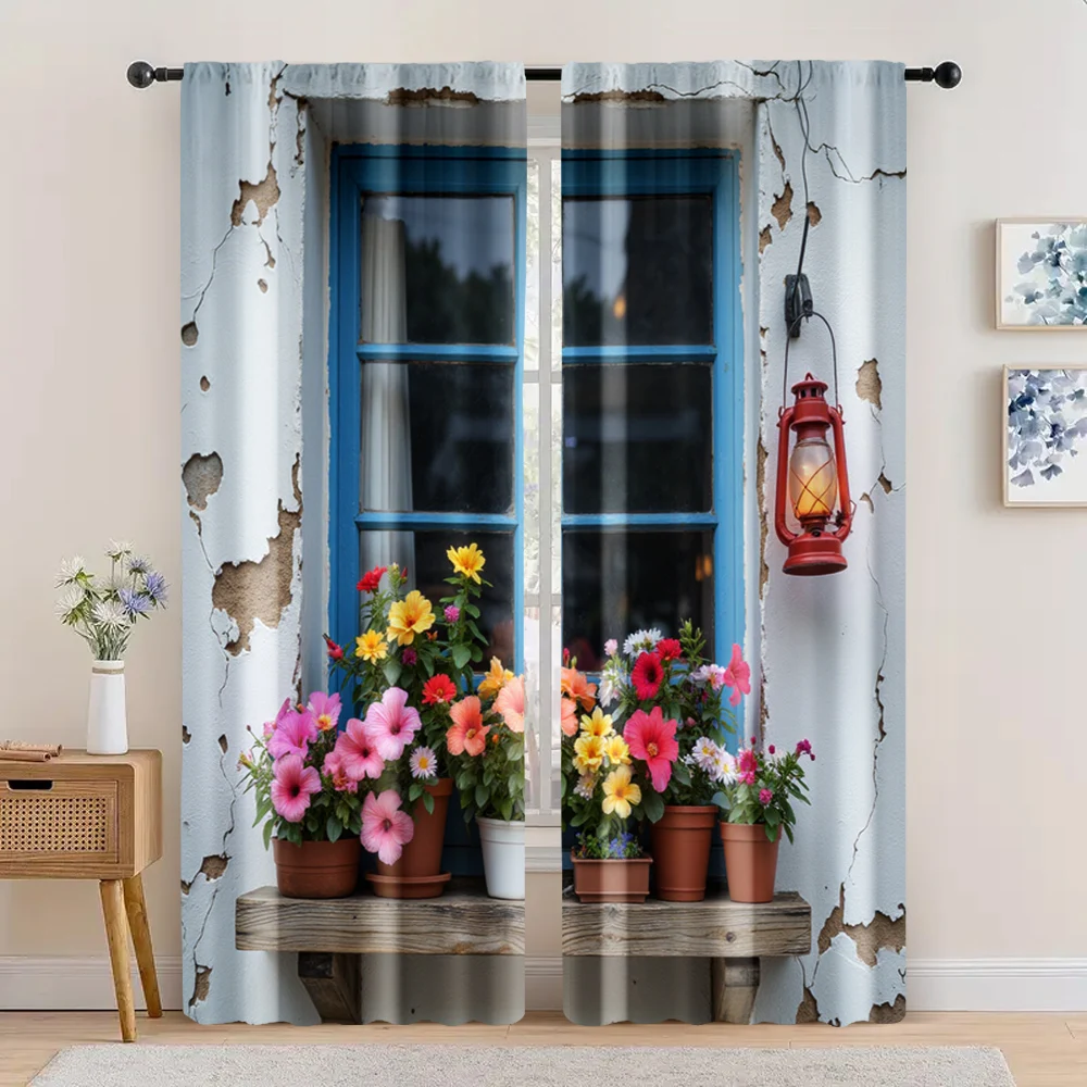 2pc,  Curtains Flower windowsill Versatile Fabric,Without Electricity summer party decorations Use for Bedroom living room