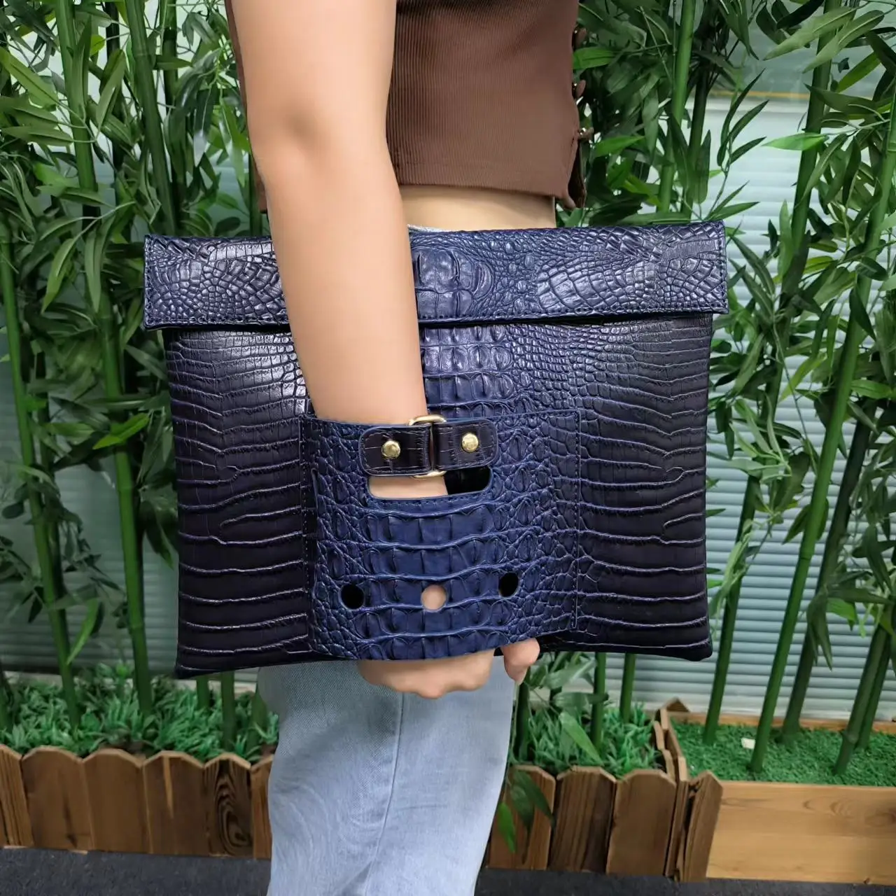 Grote Vrouwen Krokodil Groen Bestandsmap A4 Document Zak Mode Vrouwen Laptop Tas Pouch Business Aktetas Tas