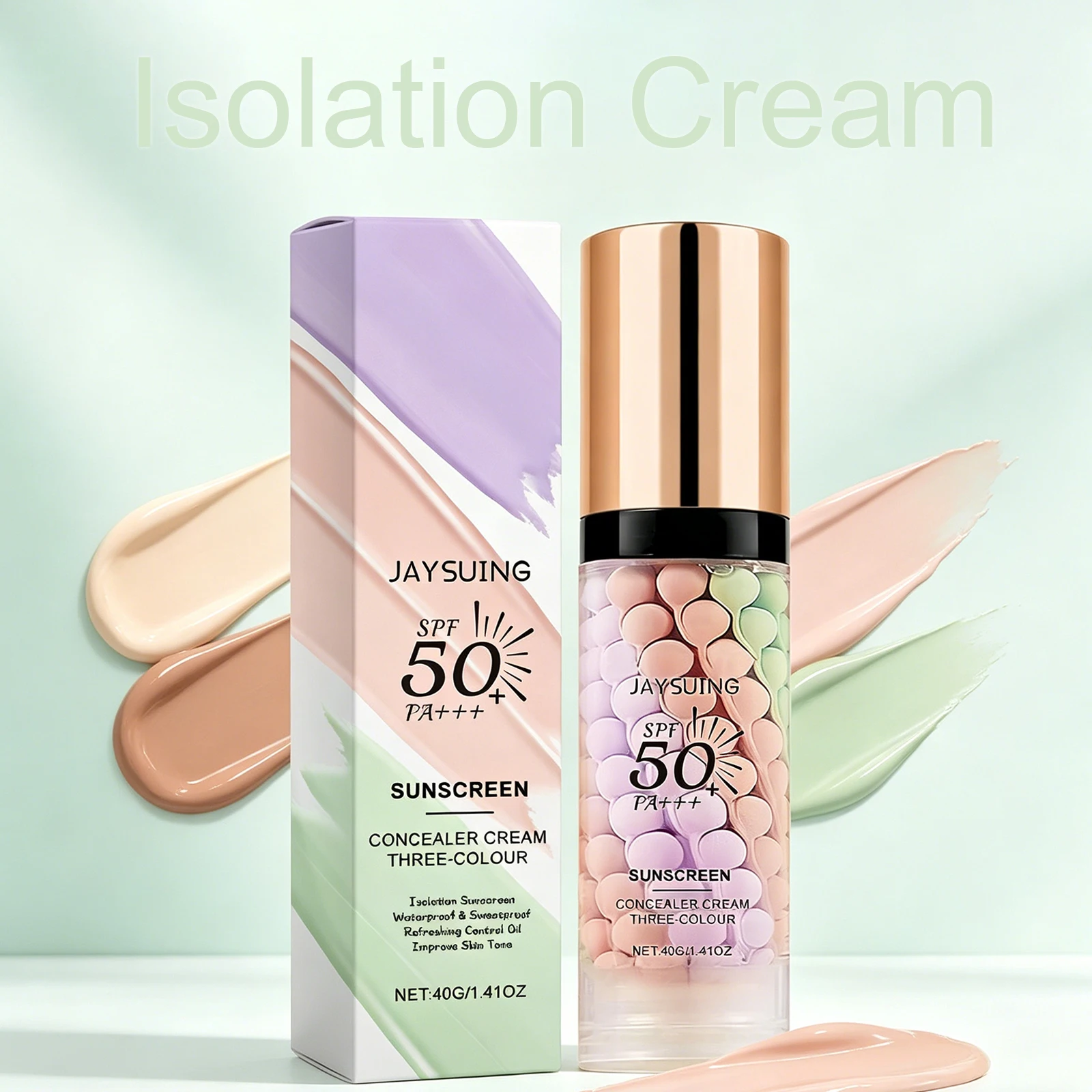 Dreifarbige Isolationscreme, Sonnenschutz-Primer, wasserfeste Make-up-Basis, Concealer, Farbkorrektur von Hautunreinheiten, langanhaltend, natürlich