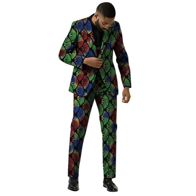 بدلة بيان كوتور الأفريقية للرجال مع نمط فني متعدد الألوان سترة وسراويل مميزة مجموعة ملابس رجالية عصرية عبر الحدود #5