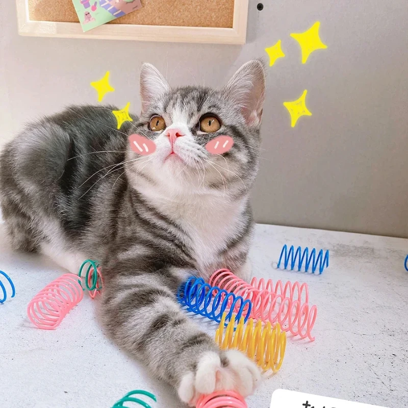 

Cat Creative Small Spring Toy Baby Cat Colorful Plastic Elastic Teasing Stick Cat Self Hi Relieving Fun Tool Durable to Bite