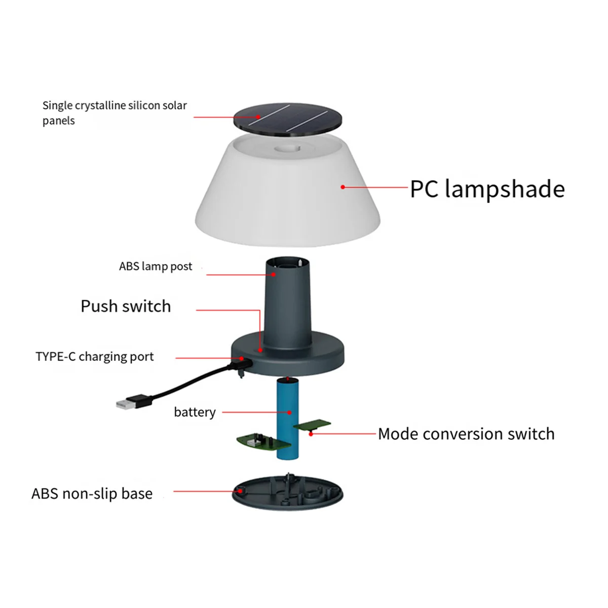 Outdoor Solar Table Lamp Waterproof Garden Indoor Desk Solar Read Lamp Dimmable Cordless Night Light