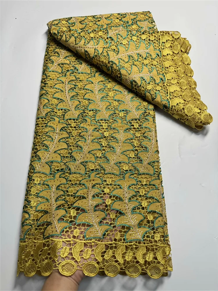 

2024 High Quality African Lace Fabric 100%cotton Swiss Voile Lace With Beads Nigerian Tulle Sequined Popular Dubai Style FT133
