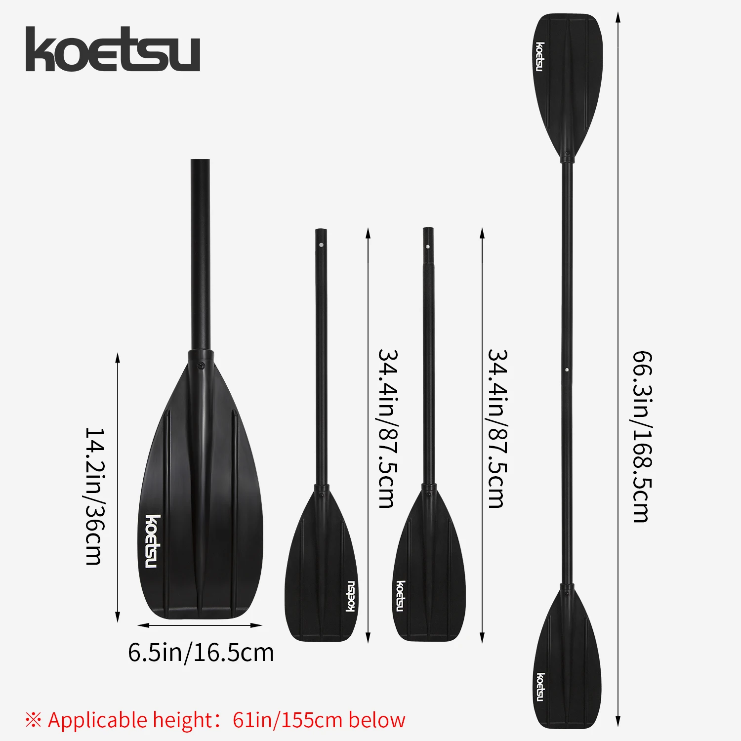 Dwugłowe wiosło kajakowe KOETSU ze stopu aluminium - odpowiednie do kajaków, kajaków i desek wiosłowych Akcesoria