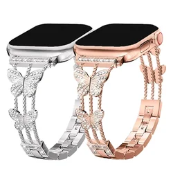 Stainless Steel Band for Apple Watch Strap 40mm 46mm 44mm 41mm 45mm 49mm Butterfly Diamond Bracelet iWatch Ultra 10 9 8 7 SE 5 4