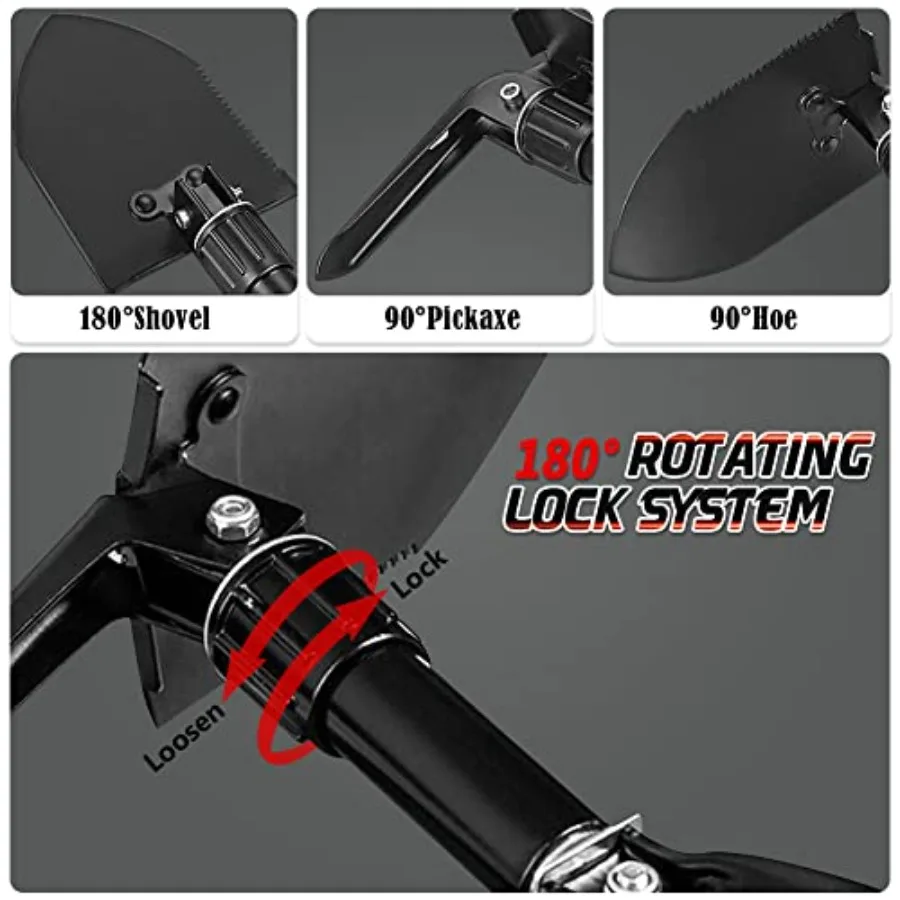 Pá de escavação 18.5 ''Pala de acampamento leve portátil de aço de alto carbono dobrável mini canas para acampamento ao ar livre mochila