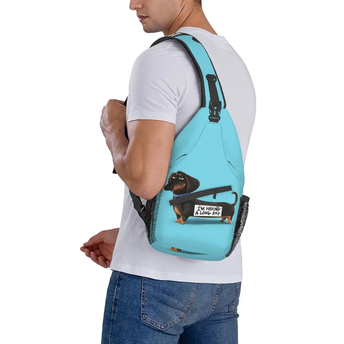 Dachshund Dog Funny Pupy Crossbody Sling Bags Printed Chest Bag Shoulder Backpack Daypack for Travel Hiking Sports Pack