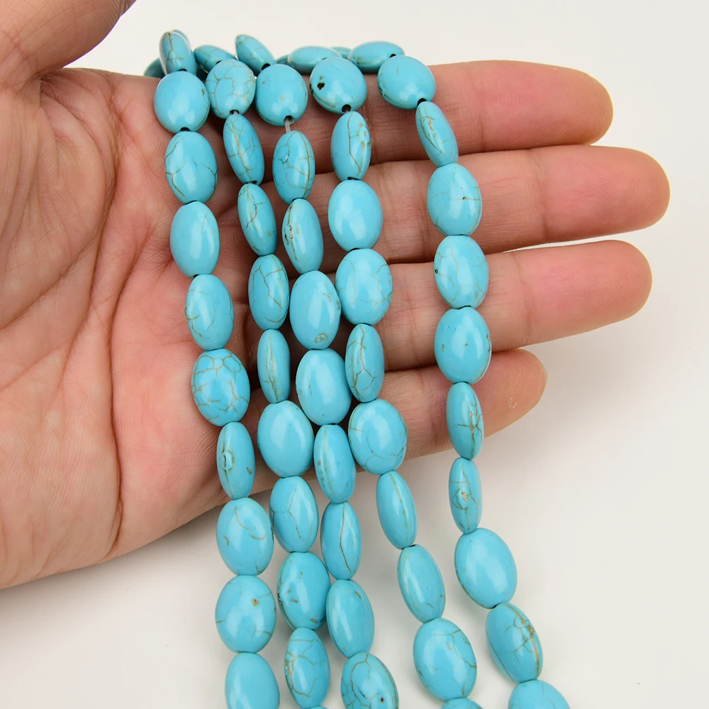 

APDGG 5 Strands 10x14mm Blue Turquoise Smooth Oval Stone Loose Beads 15" Strands For Necklace Bracelet Jewelry Making DIY