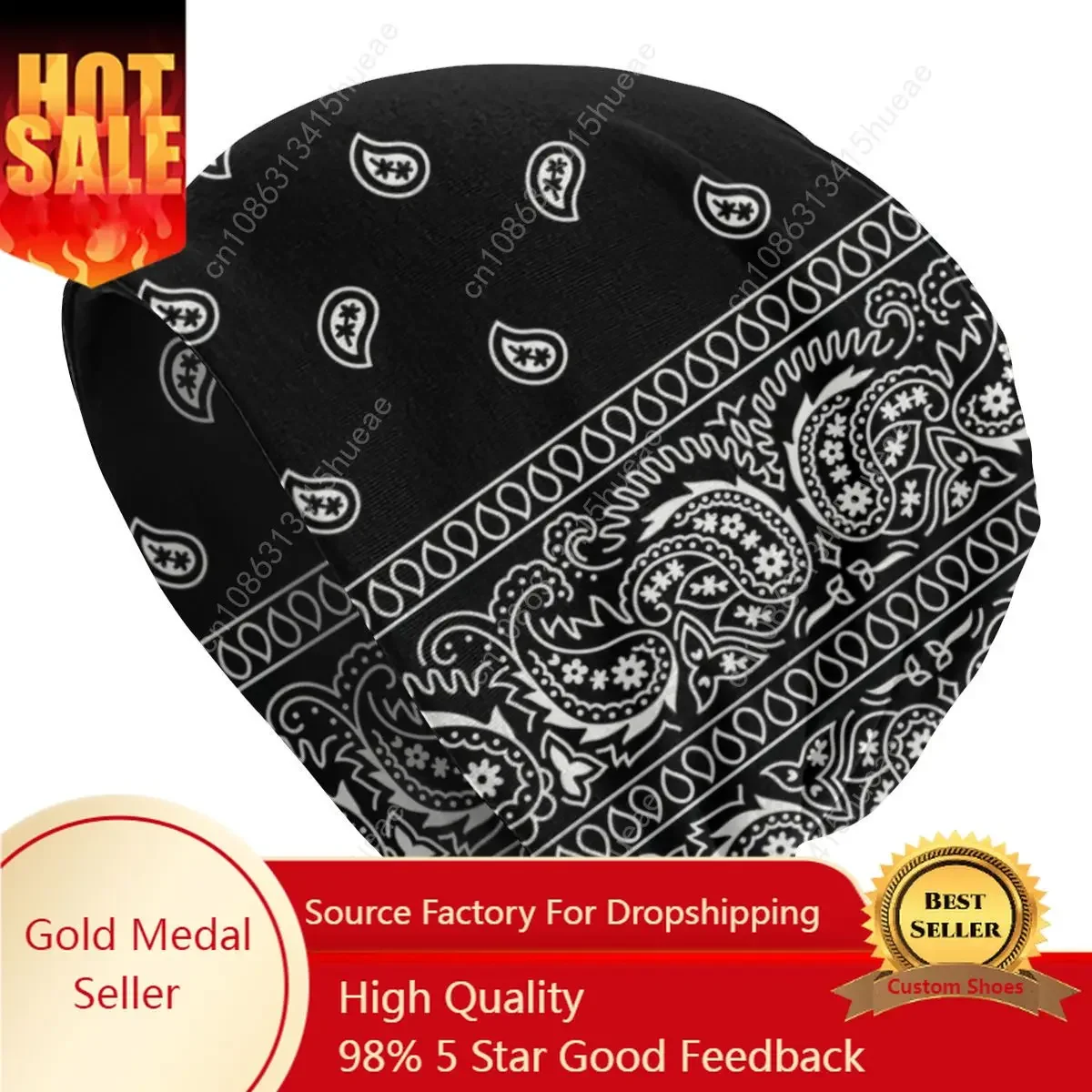 

Fashion Black And White Paisley Chicano Bandana Style Beanie Cap Unisex Winter Warm Bonnet Femme Knitted Hats For Men Women