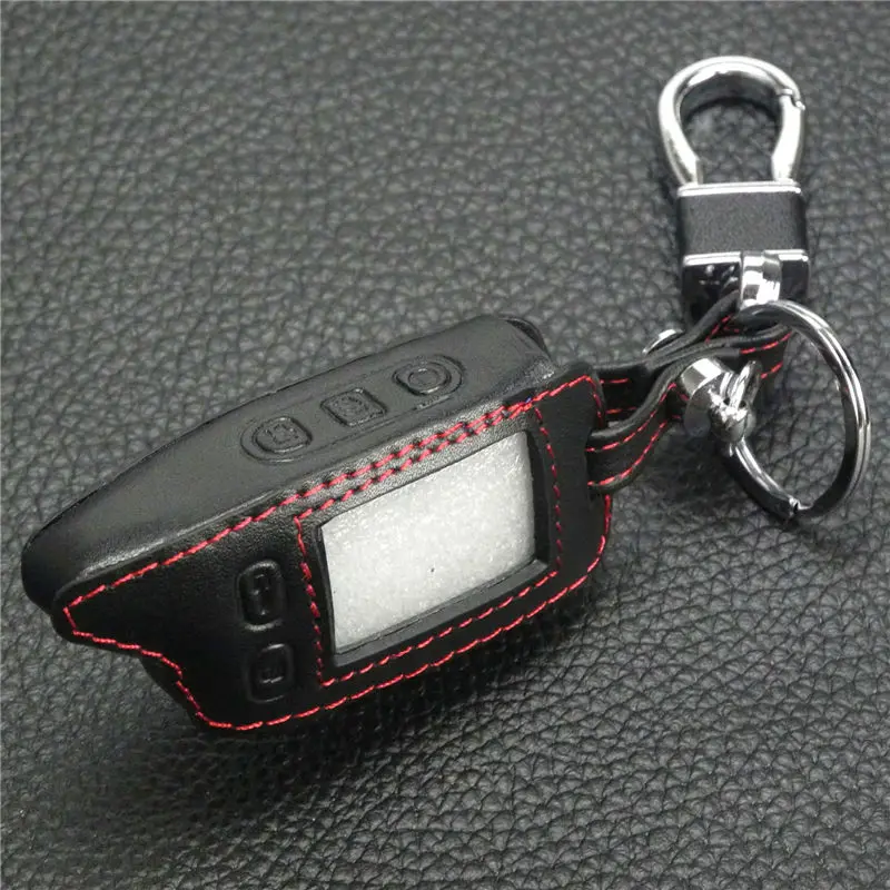 Jingyuqin Leather Key Cover Case For Tomahawk TW9010 Two Way Alarm System LCD Remote Controller Car Alarm Keychain Bag Styling